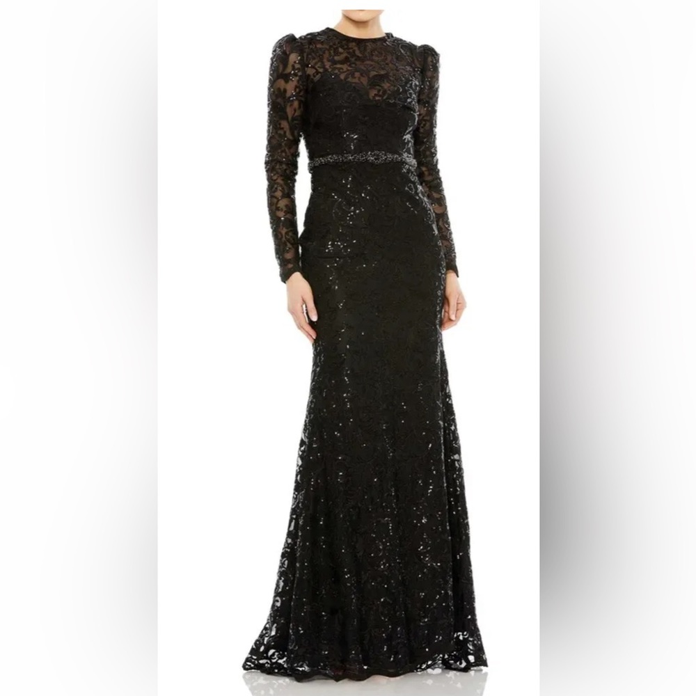Mac Duggal Plus Size Dress Embellished High Neck Long Sleeve Size 18 NWT